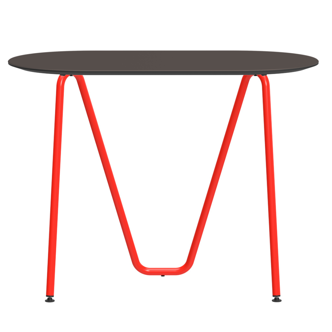 Console bureau d'appoint sur tréteaux Sinus design Daniel Lorch. Pied rouge, plateau couleur mauve