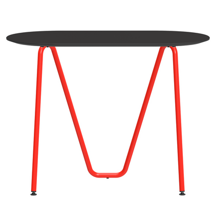 Console bureau d'appoint sur tréteaux Sinus design Daniel Lorch. Pied rouge, plateau couleur noire