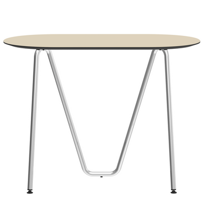 Console bureau d'appoint sur tréteaux Sinus design Daniel Lorch. Pied chrome, plateau couleur perle