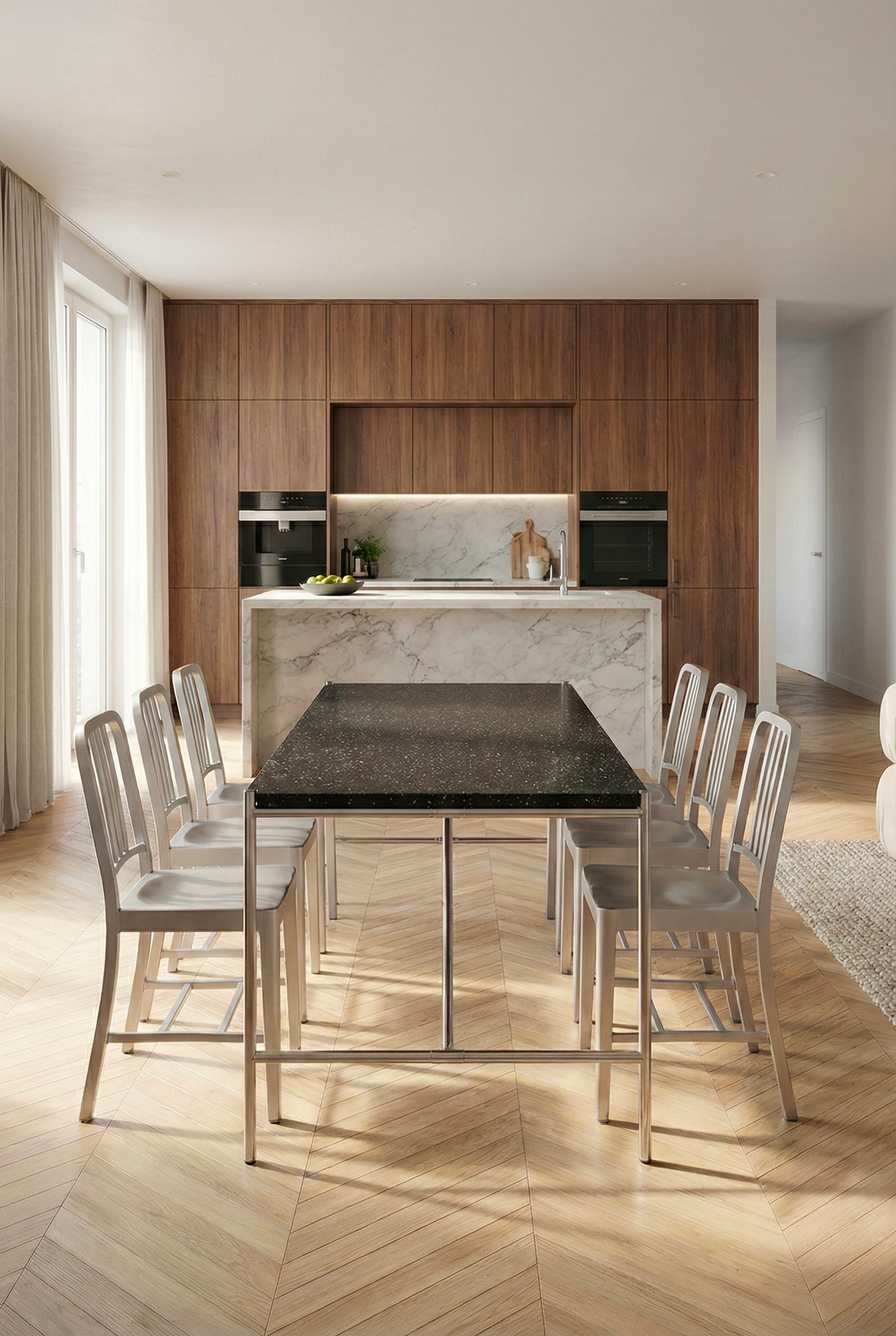 Design desk with E2 base in a bright living room