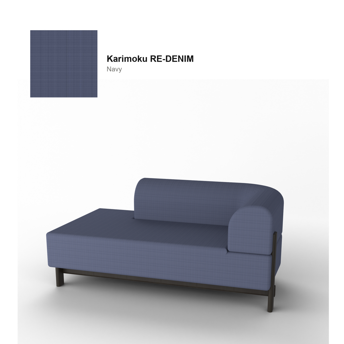 Chaise longue Elephant derecha, patas de castaño negro, tejido Karimoku RE:DENIM Navy | Antifer
