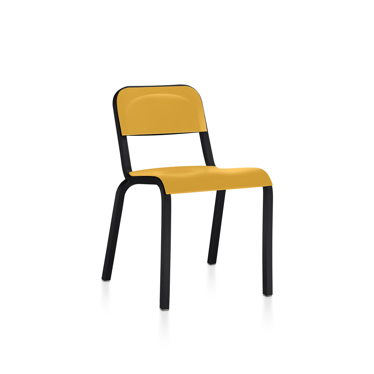 Chaise Emeco 1951 jaune moutarde, cadre noir thermolaqué