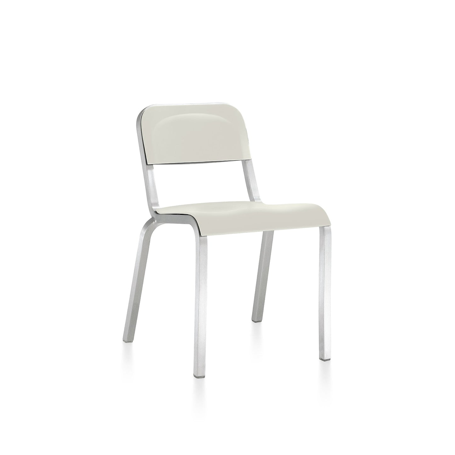 Chaise Emeco 1951 blanc Stockholm, cadre aluminium brossé