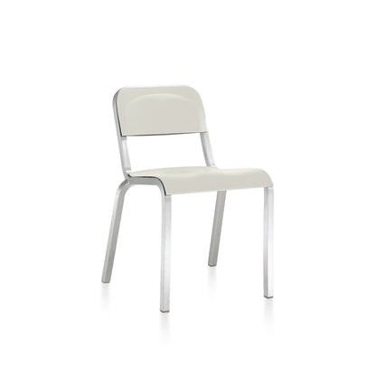 Chaise Emeco 1951 blanc Stockholm, cadre aluminium brossé