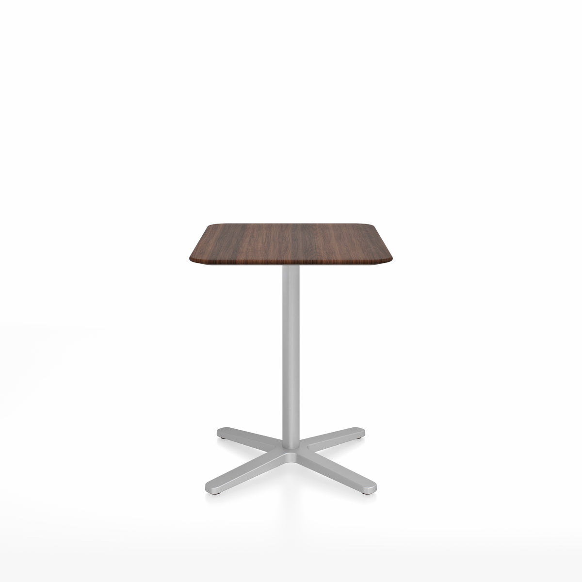 Table café Emeco 2 Inch base étoile rectangulaire 60x76 cm, plateau noyer, base argent