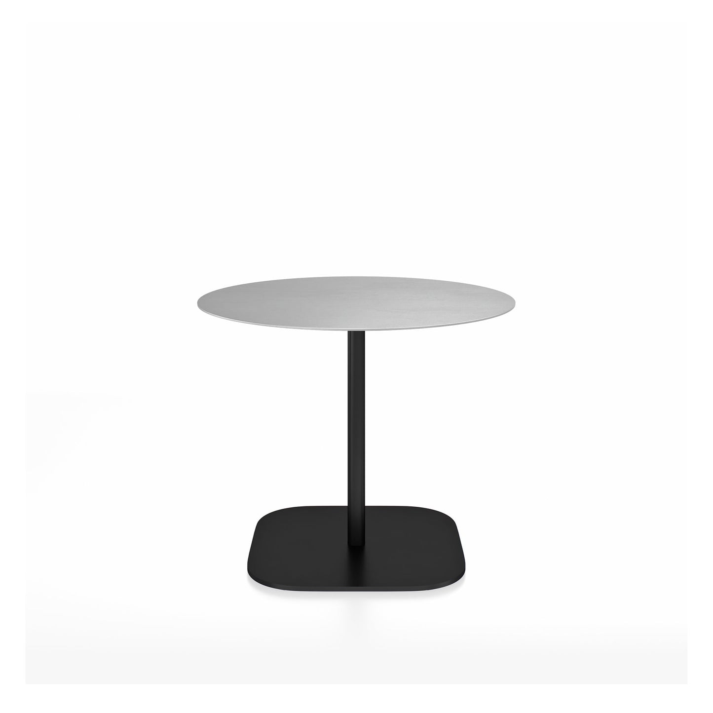 Table café 2 Inch base plaque Emeco — Ronde Ø 91 cm, plateau aluminium brossé, base noir thermolaqué | Antifer