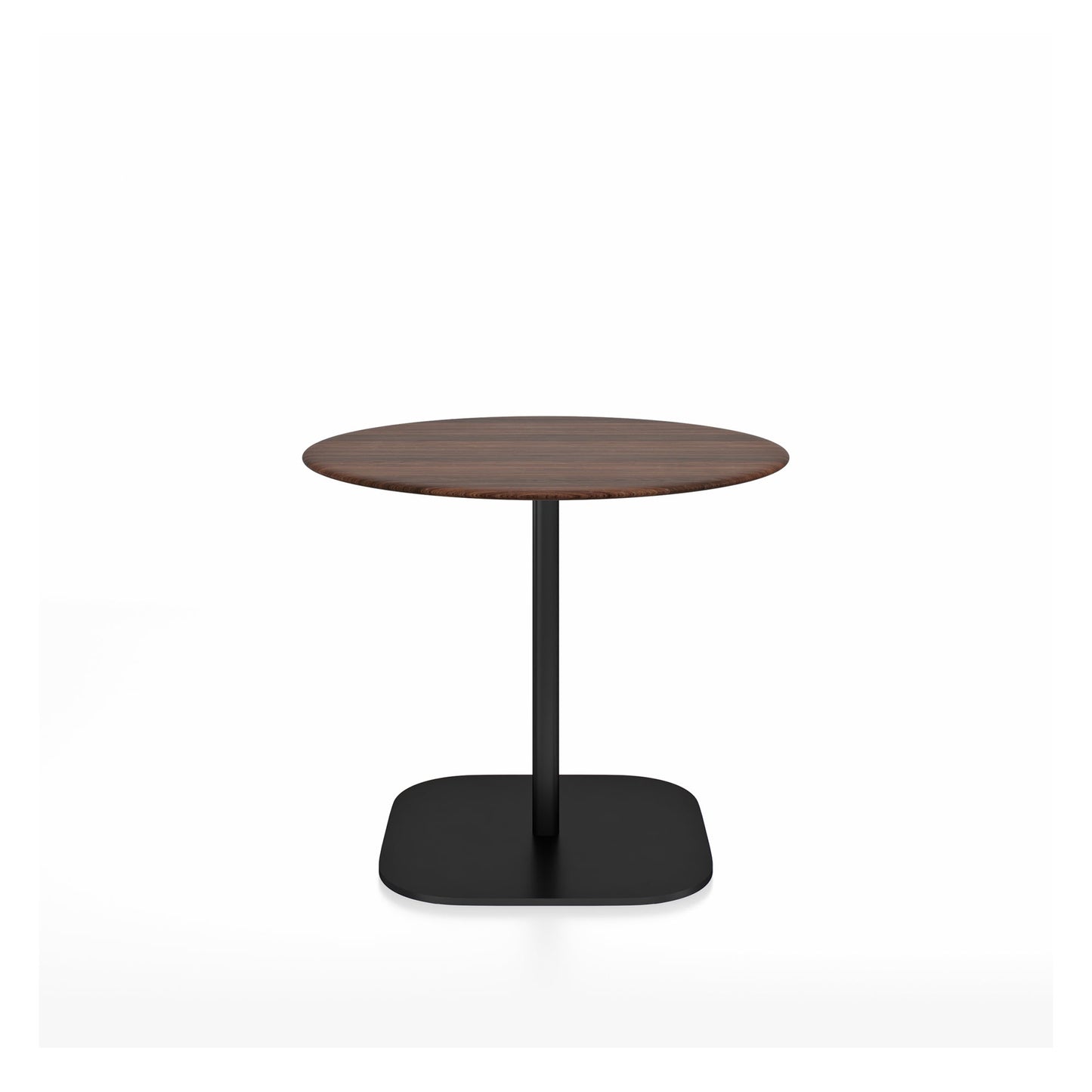 Table café 2 Inch base plaque Emeco — Ronde Ø 91 cm, plateau noyer, base noir thermolaqué | Antifer
