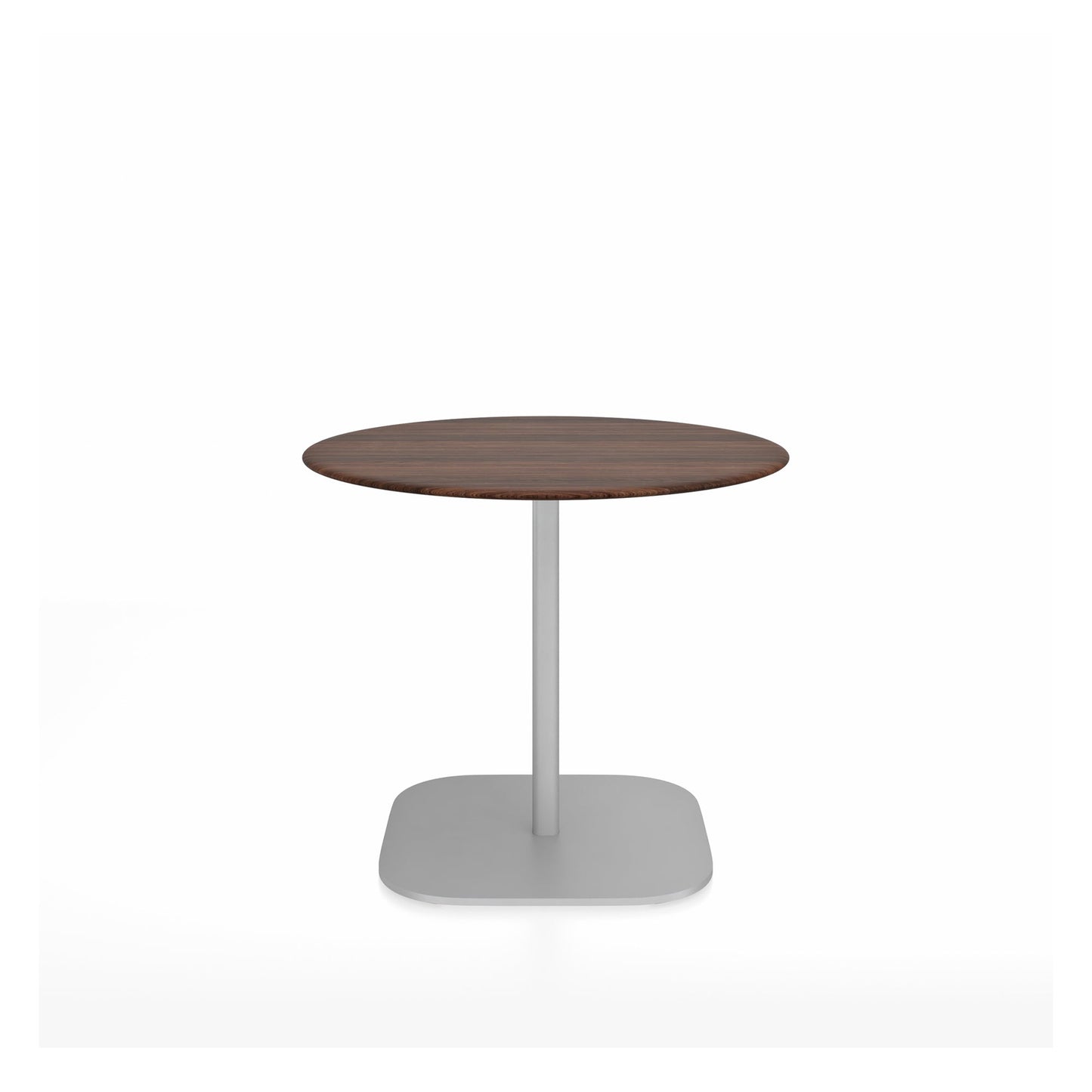 Table café 2 Inch base plaque Emeco — Ronde Ø 91 cm, plateau noyer, base aluminium brossé | Antifer
