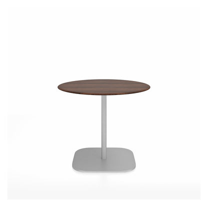 Table café 2 Inch base plaque Emeco — Ronde Ø 91 cm, plateau noyer, base aluminium brossé | Antifer