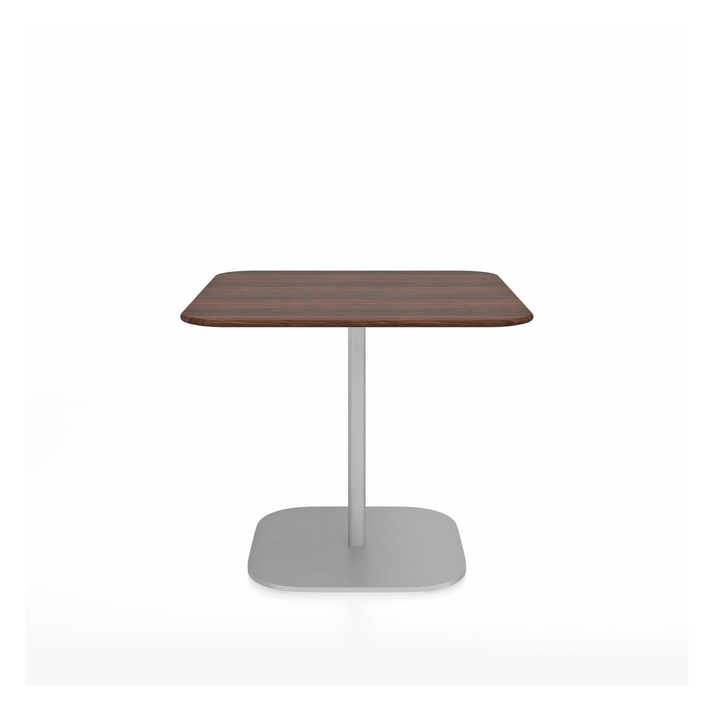 Table café 2 Inch base plaque Emeco — Carrée 91 cm, plateau noyer, base aluminium brossé | Antifer