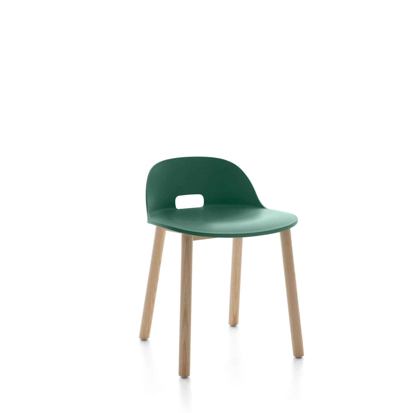 Chaise Emeco Alfi, dossier bas, frêne naturel, vert