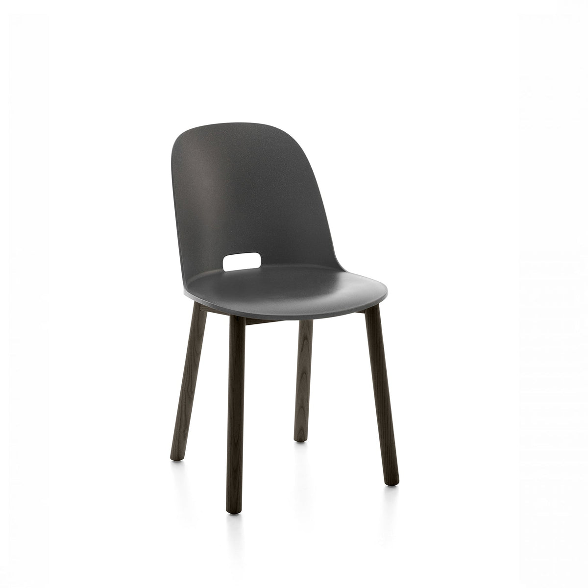 Chaise Emeco Alfi, dossier haut, frêne teinté foncé, gris foncé