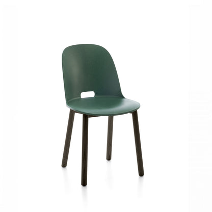 Chaise Emeco Alfi, dossier haut, frêne teinté foncé, vert