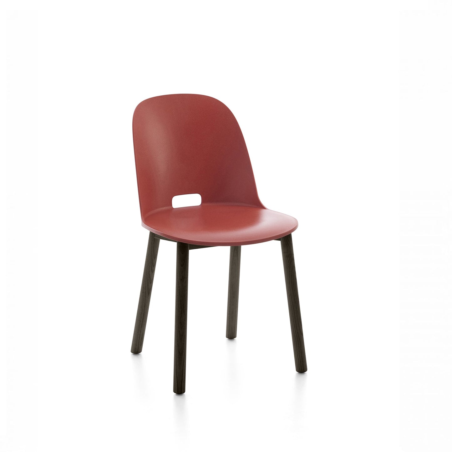 Chaise Emeco Alfi, dossier haut, frêne teinté foncé, rouge