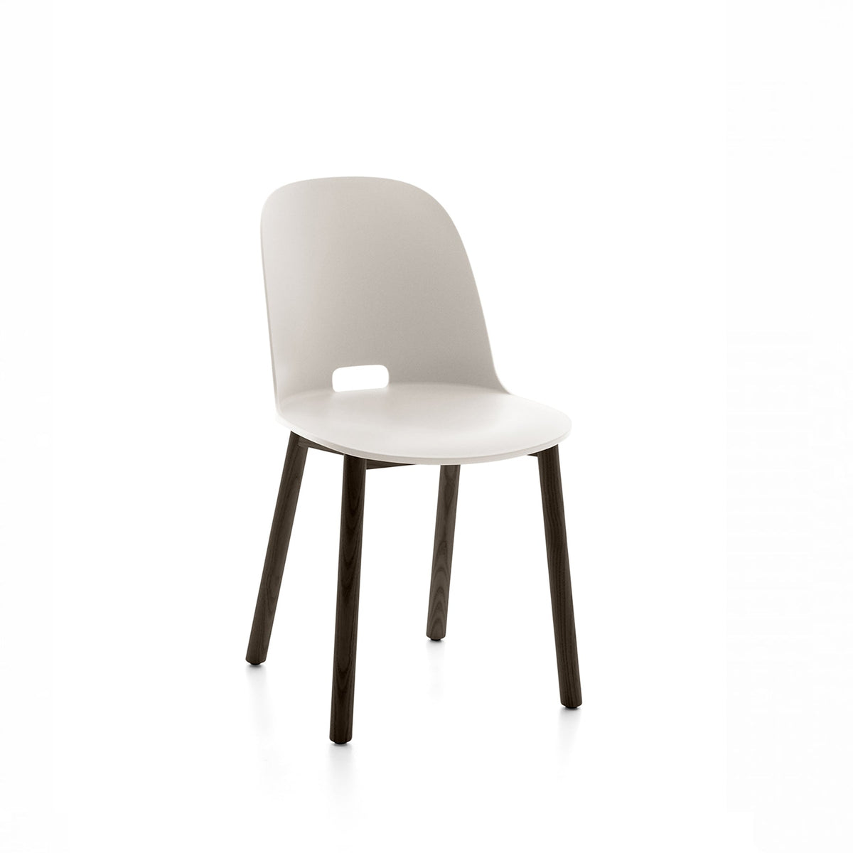 Chaise Emeco Alfi, dossier haut, frêne teinté foncé, blanc