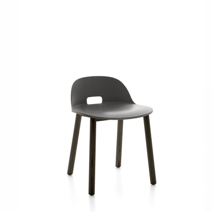 Chaise Emeco Alfi, dossier bas, frêne teinté foncé, gris foncé