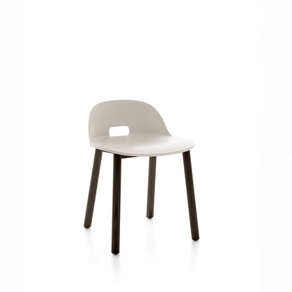 Chaise Emeco Alfi, dossier bas, frêne teinté foncé, blanc