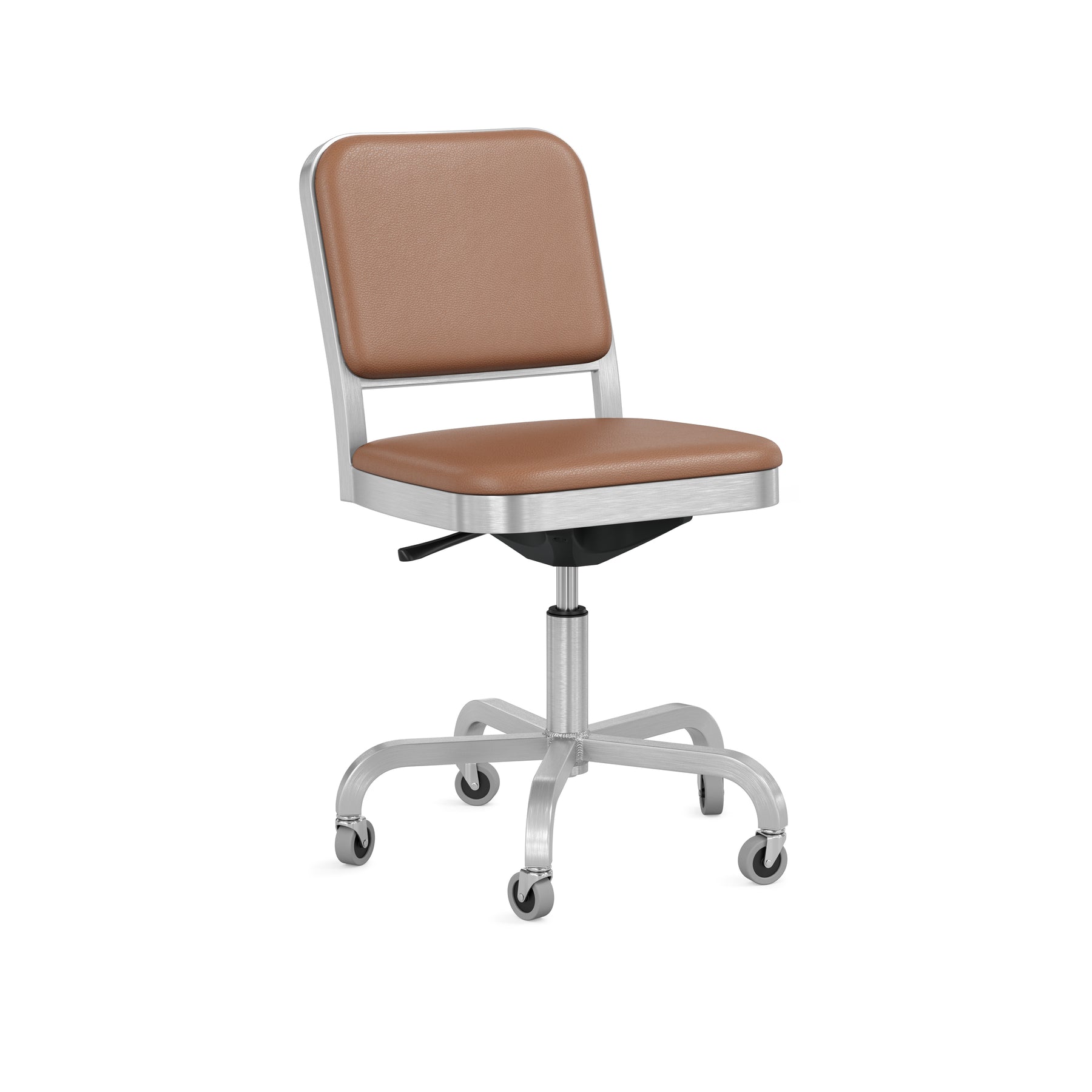 Navy Officer fauteuil pivotant cuir Volo Tan — Emeco, Jasper Morrison