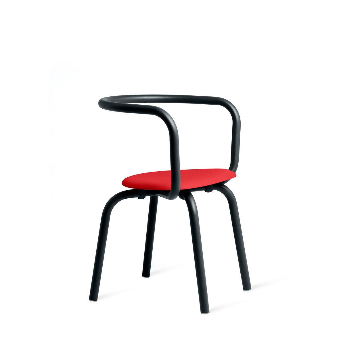 Chaise Emeco Parrish, cadre noir thermolaqué, assise rouge plastique recyclé