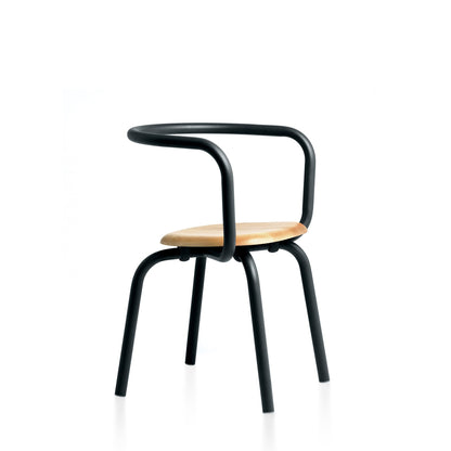 Chaise Emeco Parrish, cadre noir thermolaqué, assise érable