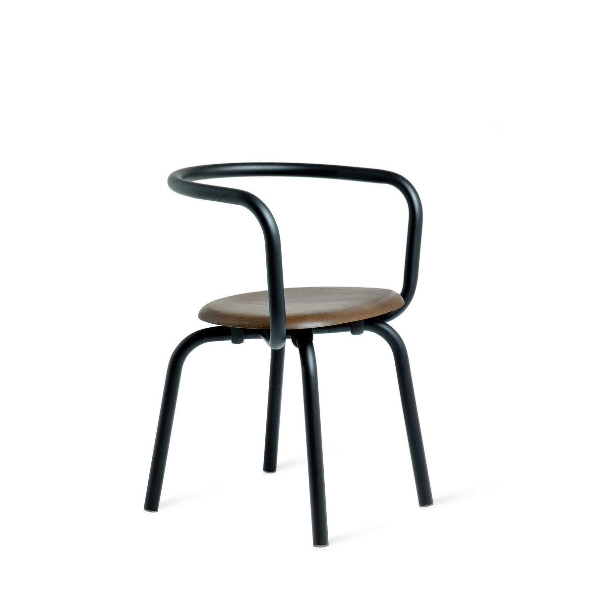 Chaise Emeco Parrish, cadre noir thermolaqué, assise noyer