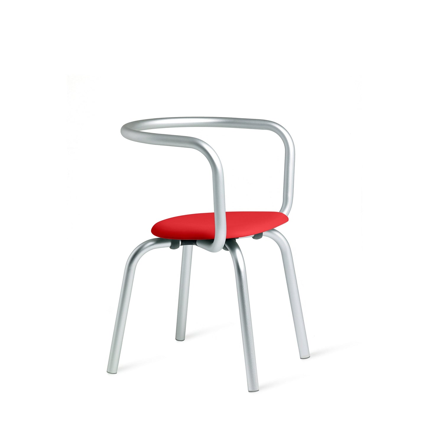 Chaise Emeco Parrish, cadre clair, assise rouge plastique recyclé