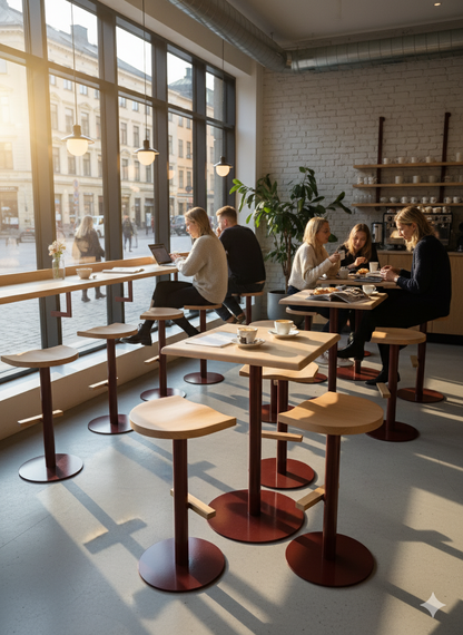 Tabouret ajustable Camarade en hêtre et acier dans un coffee shop