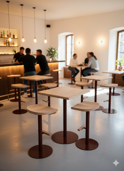 Tabouret ajustable Camarade en hêtre et acier dans un bar
