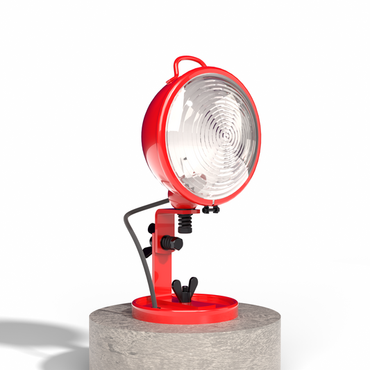 Lampe Jeep rouge version table, vue trois-quarts — design Cesare Leonardi & Franca Stagi | Antifer