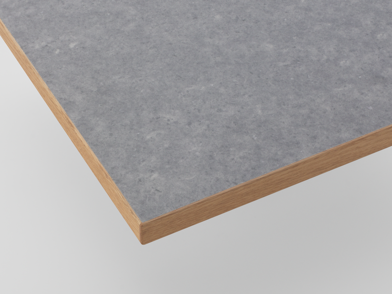 Tabletop Kvadrat Really detail chant blue — recycled cotton on solid oak, circular textile | Antifer