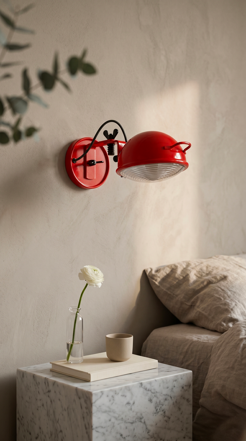 Lampe Jeep bleu nuit sur tabouret Camarade, canapé cuir
