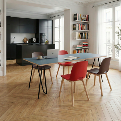 Tréteaux steel Sinus with tabletop wood in context séjour — legs of table | Antifer