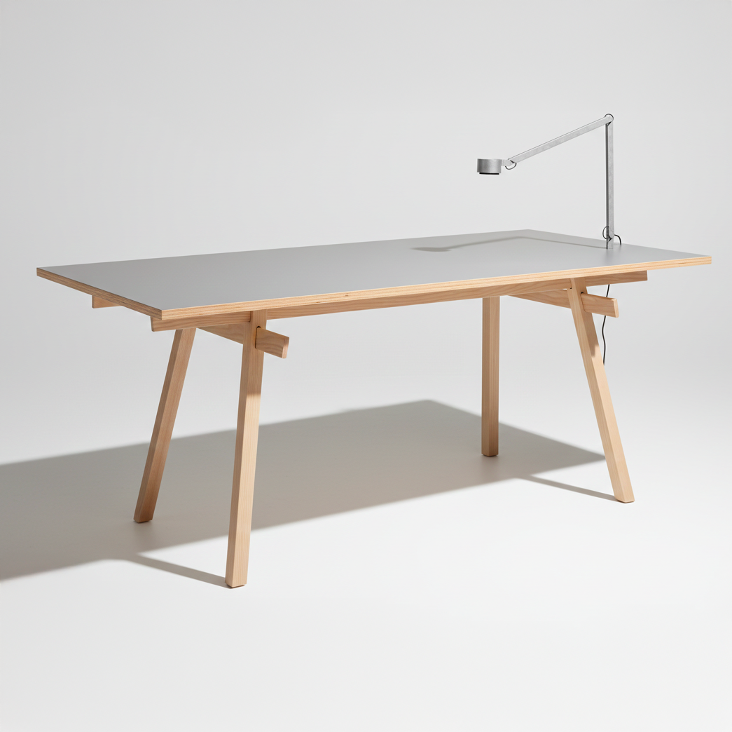 Base tréteaux Stand frêne massif — catalog view face — Antifer