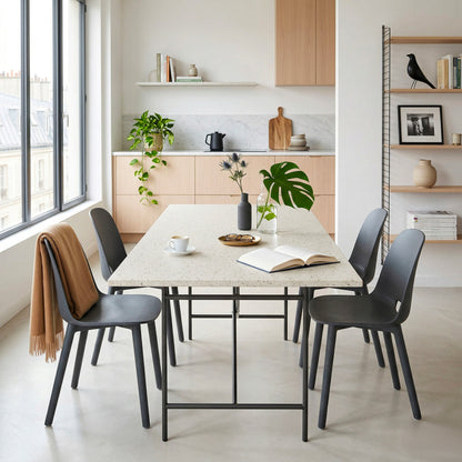 Tabletop Ostrea on base E2 Adam Wieland with chairs Emeco 1 Inch — marine terrazzo | Antifer