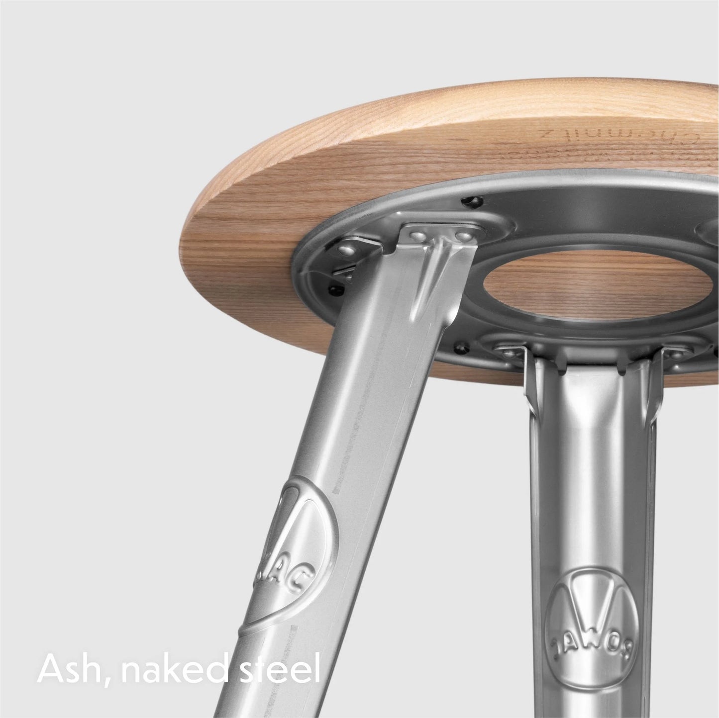Stool Rowac Schemel 50 cm front view — steel riveté wood — industrial | Antifer