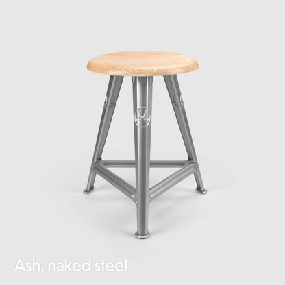 Rowac Schemel 50 cm stool in natural ash — raw steel — Rowac design | Antifer