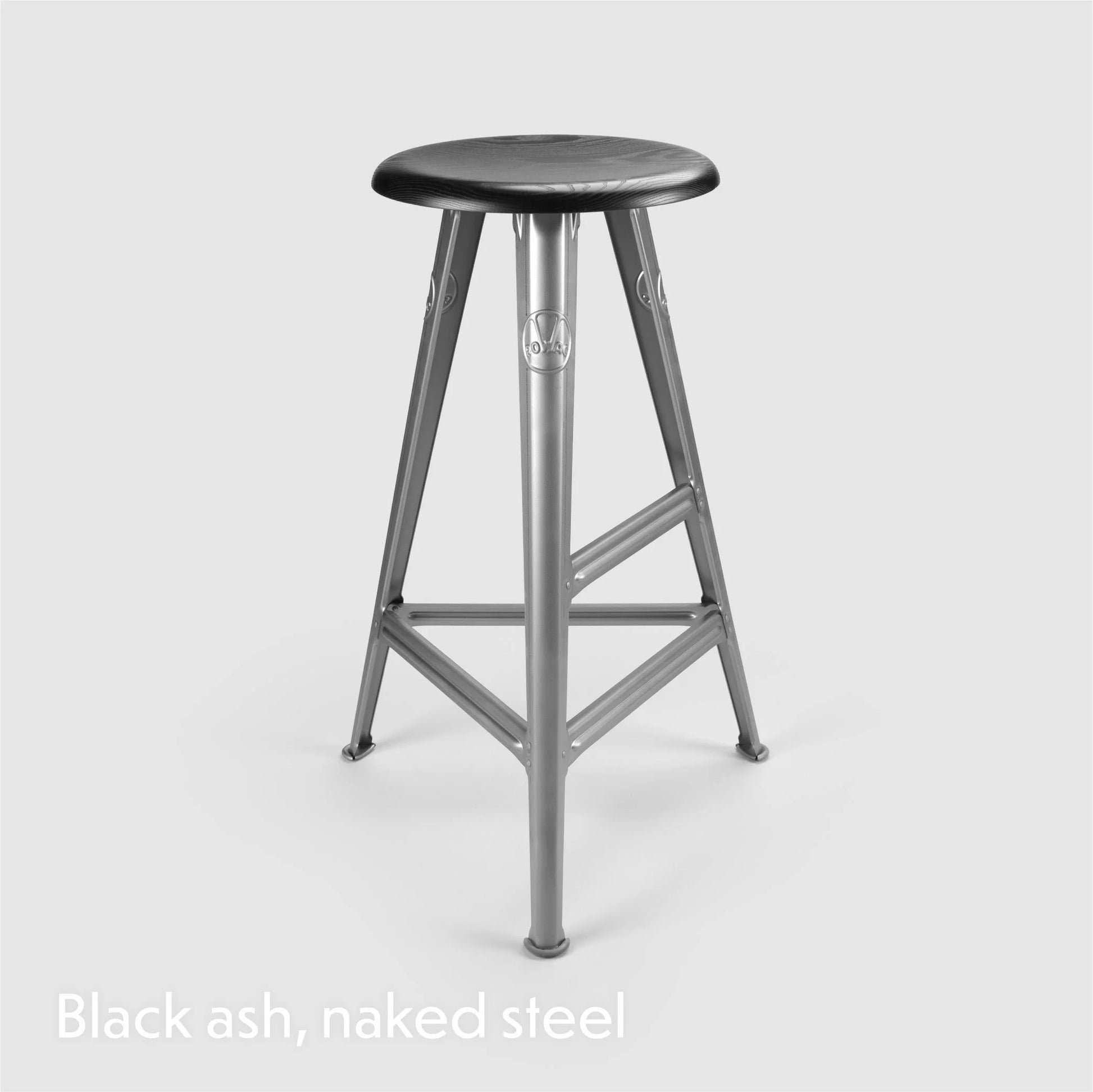 High stool Rowac Schemel 75 cm steel nu seat frêne teinté black — catalog view — Antifer
