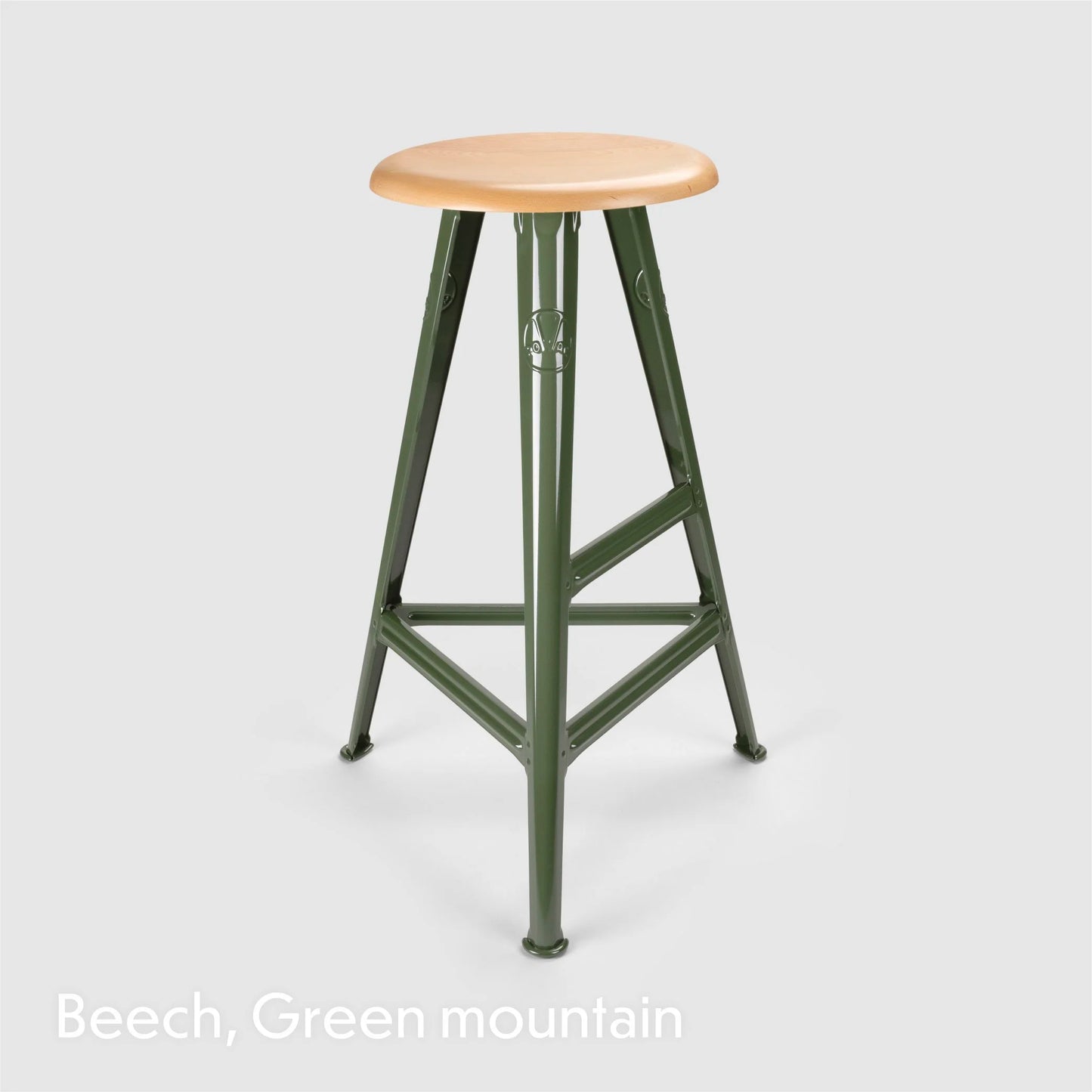 High stool Rowac Schemel 75 cm vert montagne seat hêtre — steel riveté — Antifer