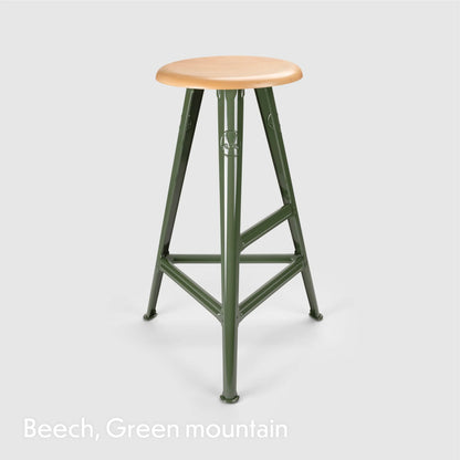 High stool Rowac Schemel 75 cm vert montagne seat hêtre — steel riveté — Antifer