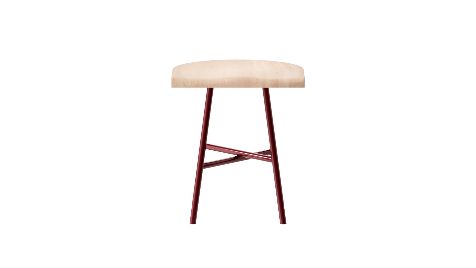 Tabouret bas Camarade en hêtre massif et acier couleur rouille vue de face