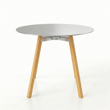 Table de café Su Emeco design Nendo. Plateau aluminium brossé & pieds en chêne