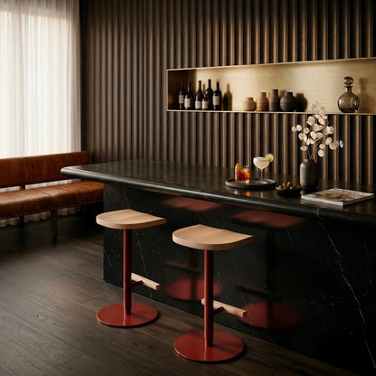 Adjustable Camarade bar stool burnt sienna at Japanese-style counter — solid beech, Big-Game | Antifer