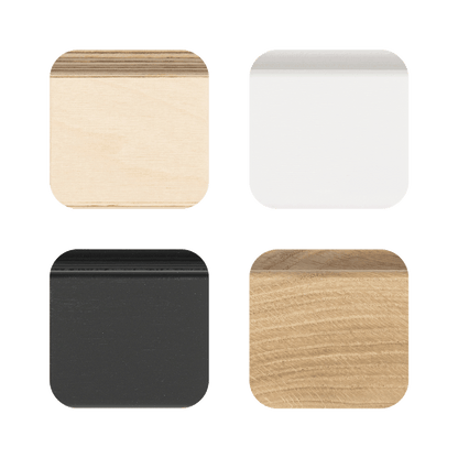 Variand wall rail material and color samples — birch oak black white — Variand design | Antifer