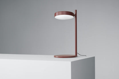 Lampe de table minimaliste w242 Pastille aluminium couleur oxyde rouge plat bord épuré