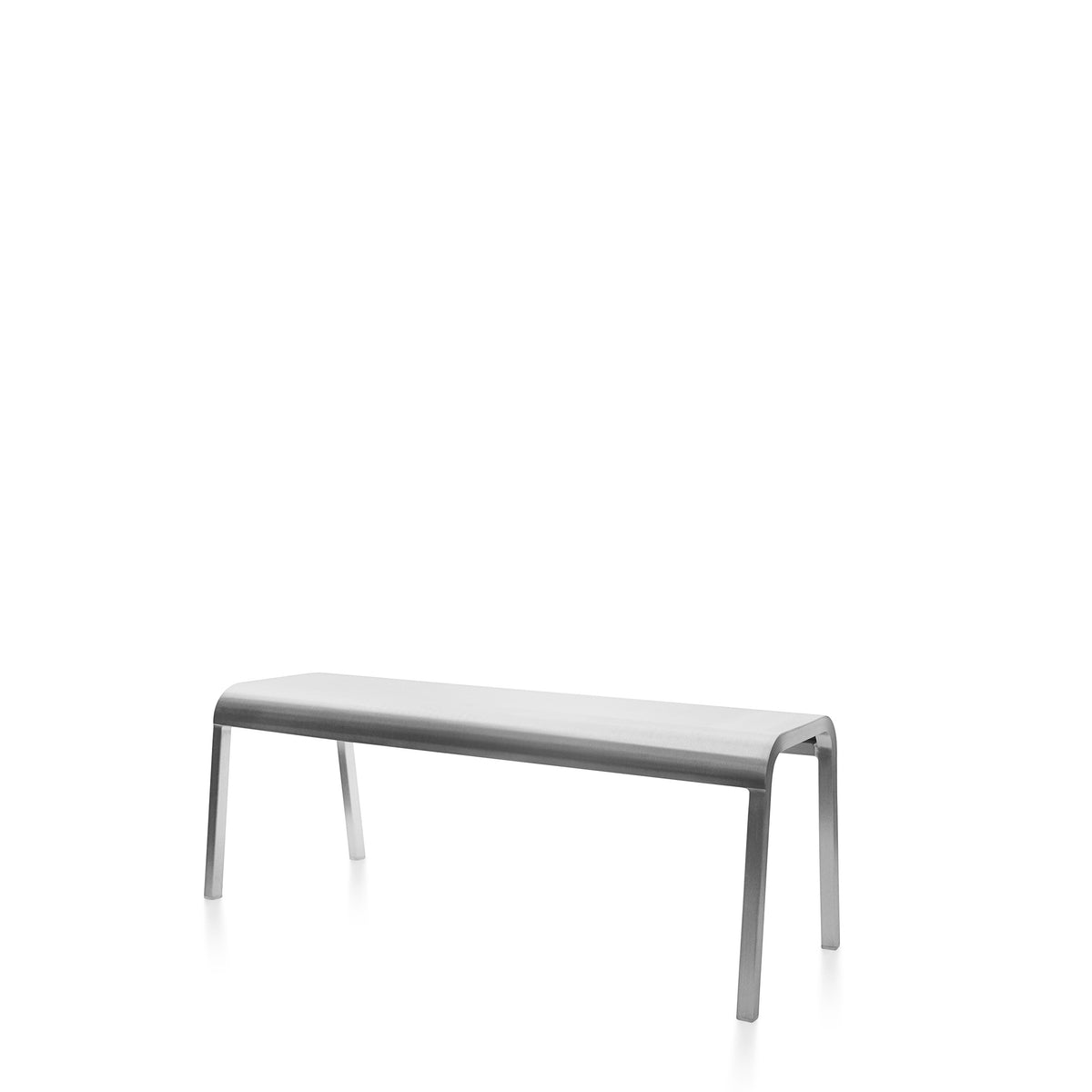 Emeco ZaZa bench 122 cm (48″), brushed aluminium, three-quarter view