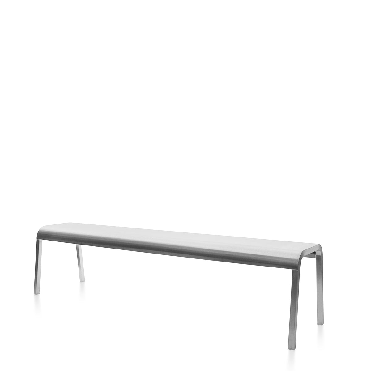 Emeco ZaZa bench 183 cm (72″), brushed aluminium, three-quarter view