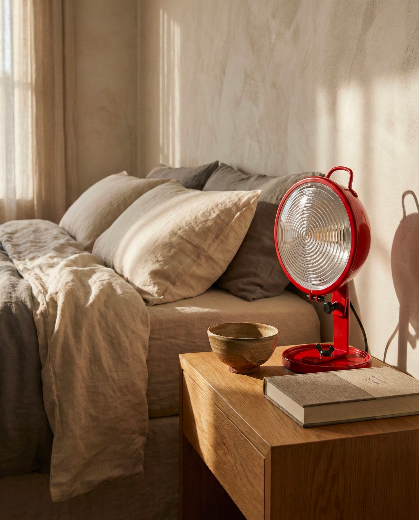 Lampe Jeep rouge aluminium en chevet — design Cesare Leonardi & Franca Stagi | Antifer