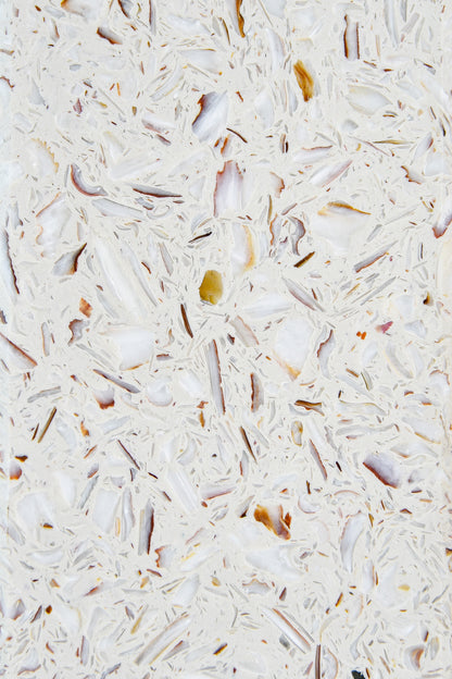 Tabletop Ostrea Saint-Jacques detail texture — marine terrazzo, recycled shells | Antifer