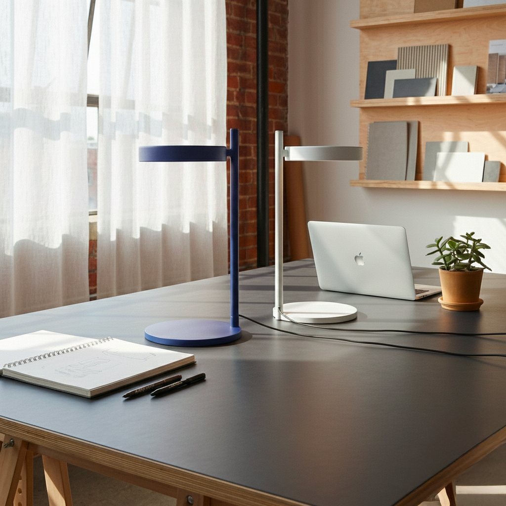 Pastille lamp on a remote work desk
