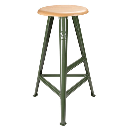 Rowac Schemel 75 cm high stool — three-quarter view — riveted steel — Antifer